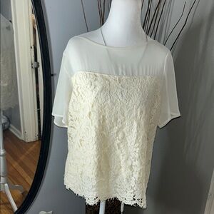 Embellished Cream and White Short Sleeve Boxy Blouse